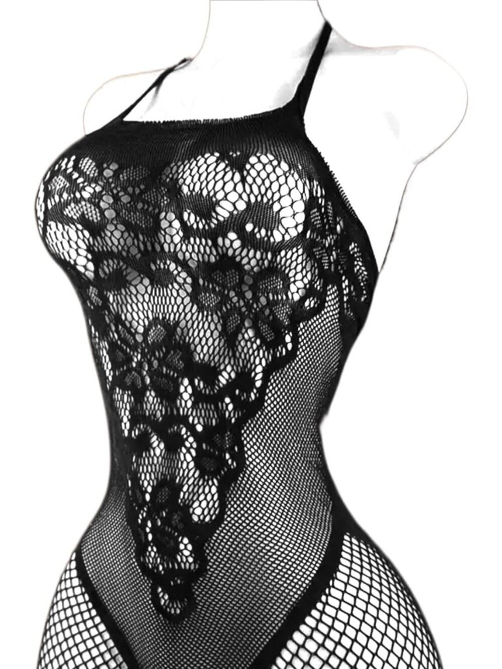 Women Black Mesh Fishnet Bodysuit Tights Full Bodystocking Jumpsuit